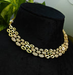 Gold-Tone Three-Row Marquise Layered AD Premium Choker Necklace Set for Women - Glossy Finish
