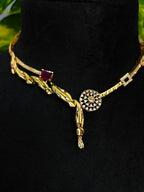 Gold-Tone Premium Asymmetrical Abstract AD Necklace Set for Women - Glossy Finish