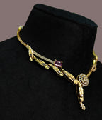 Gold-Tone Premium Asymmetrical Abstract AD Necklace Set for Women - Glossy Finish