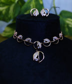 Gold-Tone Premium Asymmetrical Fusion Design AD Necklace Set for Women - Glossy Finish
