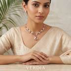 Gold-Tone Premium Asymmetrical Fusion Design AD Necklace Set for Women - Glossy Finish