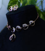 Gold-Tone Premium Asymmetrical Fusion Design AD Necklace Set for Women - Glossy Finish