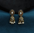 Antique Gold Pearl Drop Leaf Necklace Set for Women - Matte Finish