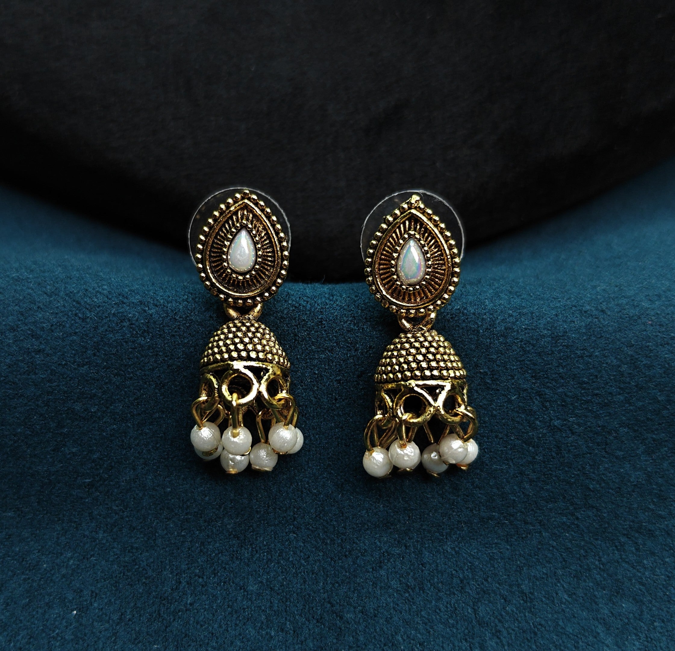 Antique Gold Pearl Drop Leaf Necklace Set for Women - Matte Finish
