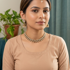 Antique Gold Pearl Floral Choker Set for Women - Matte Finish