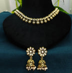 Antique Gold Pearl Floral Choker Set for Women - Matte Finish