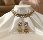 Antique Gold Pearl Floral Choker Set for Women - Matte Finish