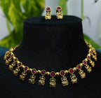 Antique Gold Ruby Red Devi Choker Set for Women - Matte Finish