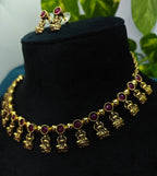 Antique Gold Ruby Red Devi Choker Set for Women - Matte Finish