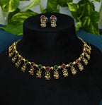 Antique Gold Ruby Emerald Devi Choker Set for Women - Matte Finish