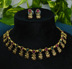 Antique Gold Ruby Emerald Devi Choker Set for Women - Matte Finish