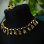 Antique Gold Ruby Emerald Devi Choker Set for Women - Matte Finish