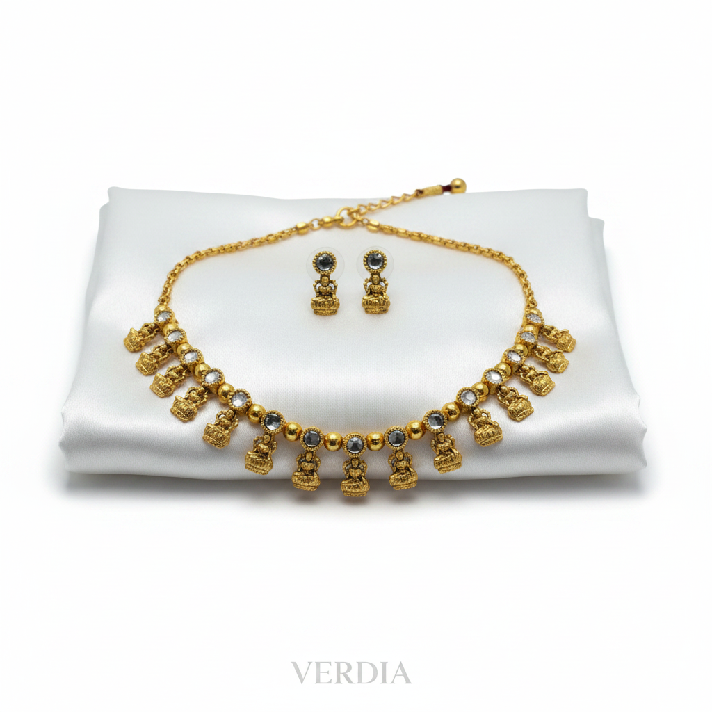 Antique Gold Pearl Kundan Devi Choker Set for Women - Matte Finish