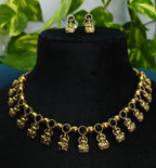 Antique Gold Sapphire Stone Devi Choker Set for Women - Matte Finish