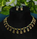 Antique Gold Green Kundan Devi Choker Set for Women - Matte Finish