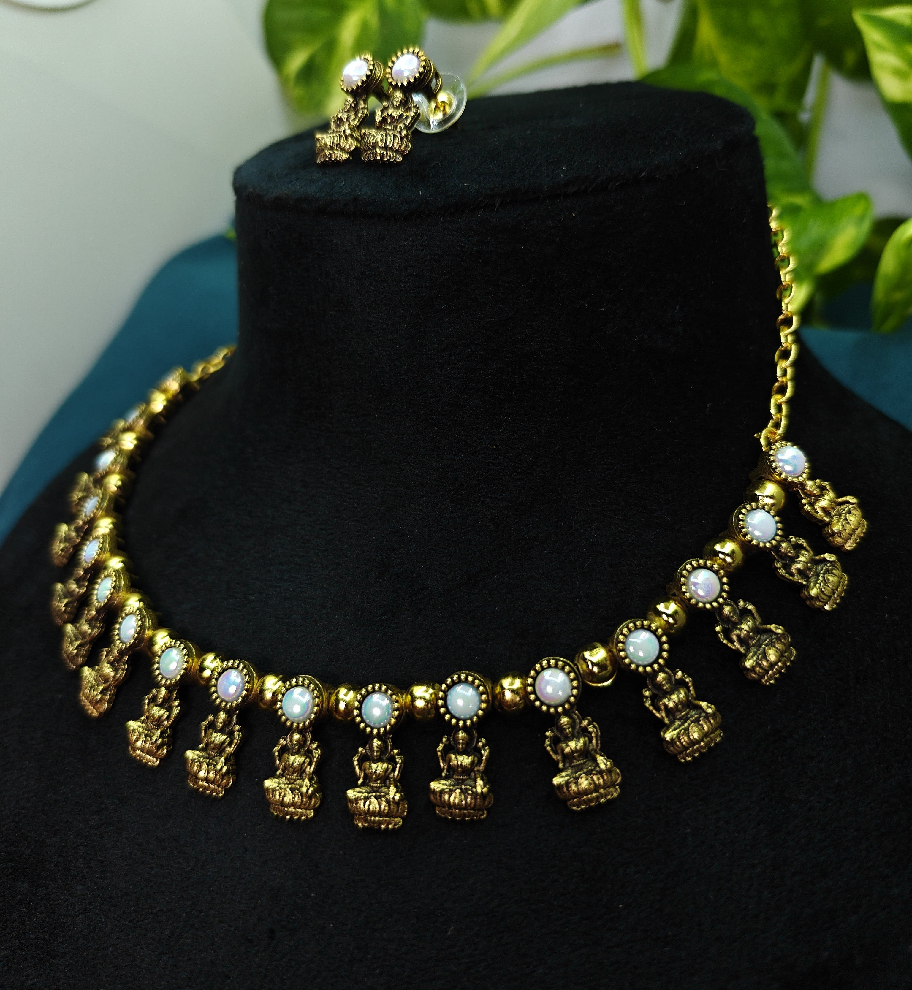 Antique Gold Pearl Devi Choker Set for Women - Matte Finish
