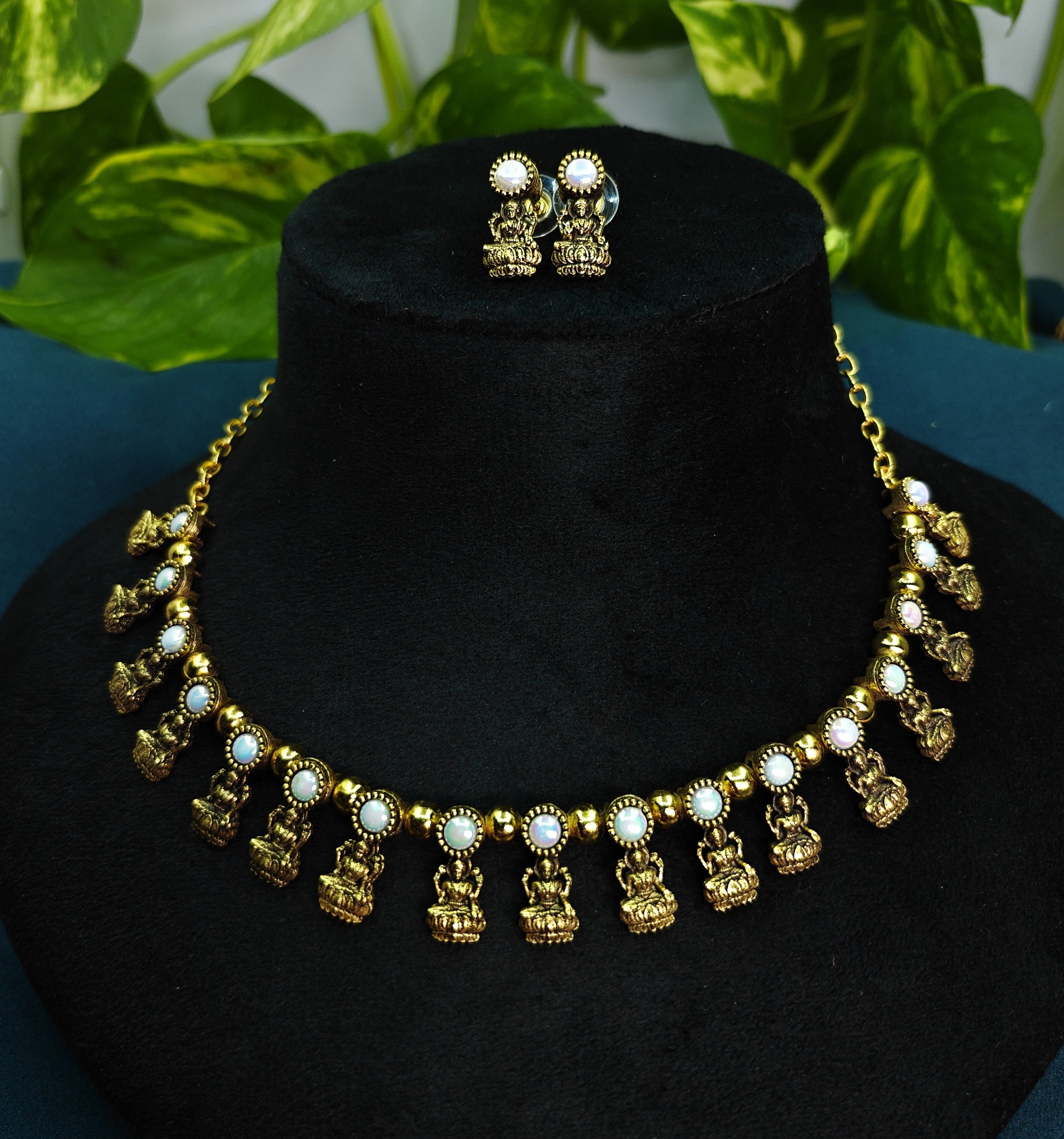 Antique Gold Pearl Devi Choker Set for Women - Matte Finish