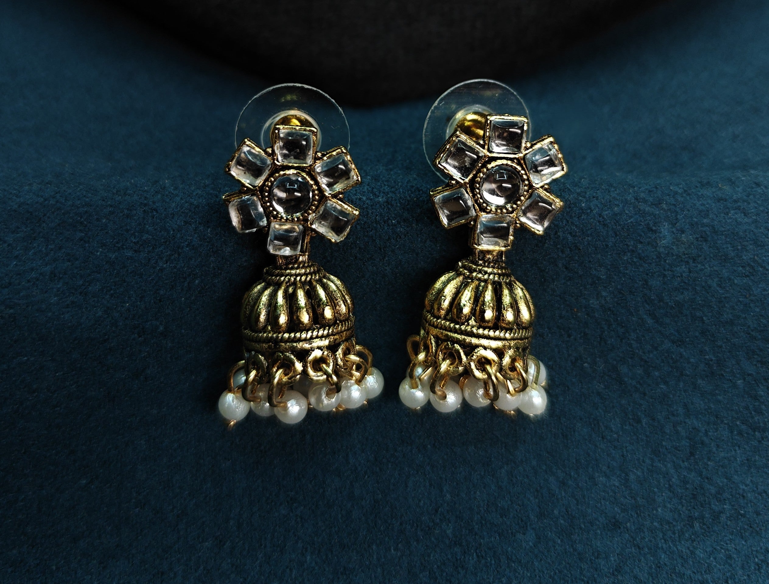 Antique Gold White Kundan Dual Row Necklace Set for Women - Matte Finish