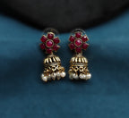 Antique Gold Ruby Red Kemp Dual Row Necklace Set for Women - Matte Finish