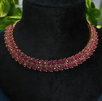 Antique Gold Ruby Red Dual Row Necklace Set for Women - Matte Finish