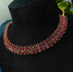 Antique Gold Ruby Red Dual Row Necklace Set for Women - Matte Finish