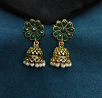Antique Gold Emerald Green Kemp Dual Row Necklace Set for Women - Matte Finish