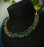 Antique Gold Emerald Green Kemp Dual Row Necklace Set for Women - Matte Finish