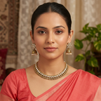 Antique Gold Flower Cutwork White Kundan Dual Row Necklace Set for Women - Matte Finish