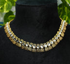 Antique Gold Flower Cutwork White Kundan Dual Row Necklace Set for Women - Matte Finish
