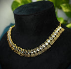 Antique Gold Flower Cutwork White Kundan Dual Row Necklace Set for Women - Matte Finish