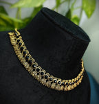 Antique Gold Flower Cutwork Black Kemp Dual Row Necklace Set for Women - Matte Finish