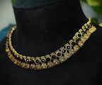 Antique Gold Flower Cutwork Black Kemp Dual Row Necklace Set for Women - Matte Finish