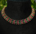 Antique Gold Ruby Emerald Leaf Necklace Set for Women - Matte Finish