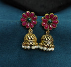 Antique Gold Ruby Emerald Leaf Necklace Set for Women - Matte Finish