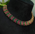 Antique Gold Ruby Emerald Leaf Necklace Set for Women - Matte Finish
