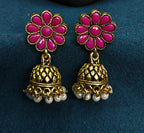Antique Gold Pink Ruby Leaf Necklace Set for Women - Matte Finish