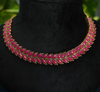 Antique Gold Pink Ruby Leaf Necklace Set for Women - Matte Finish