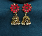 Antique Gold Ruby Red Leaf Necklace Set for Women - Matte Finish