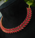 Antique Gold Ruby Red Leaf Necklace Set for Women - Matte Finish