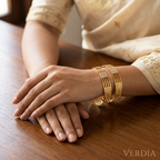Gold-Tone Laser Cut AD Bangle Set of 2 for Women - Glossy Finish (2.8 Size)