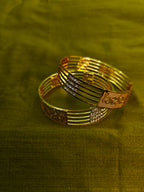 Gold-Tone Laser Cut AD Bangle Set of 2 for Women - Glossy Finish (2.8 Size)