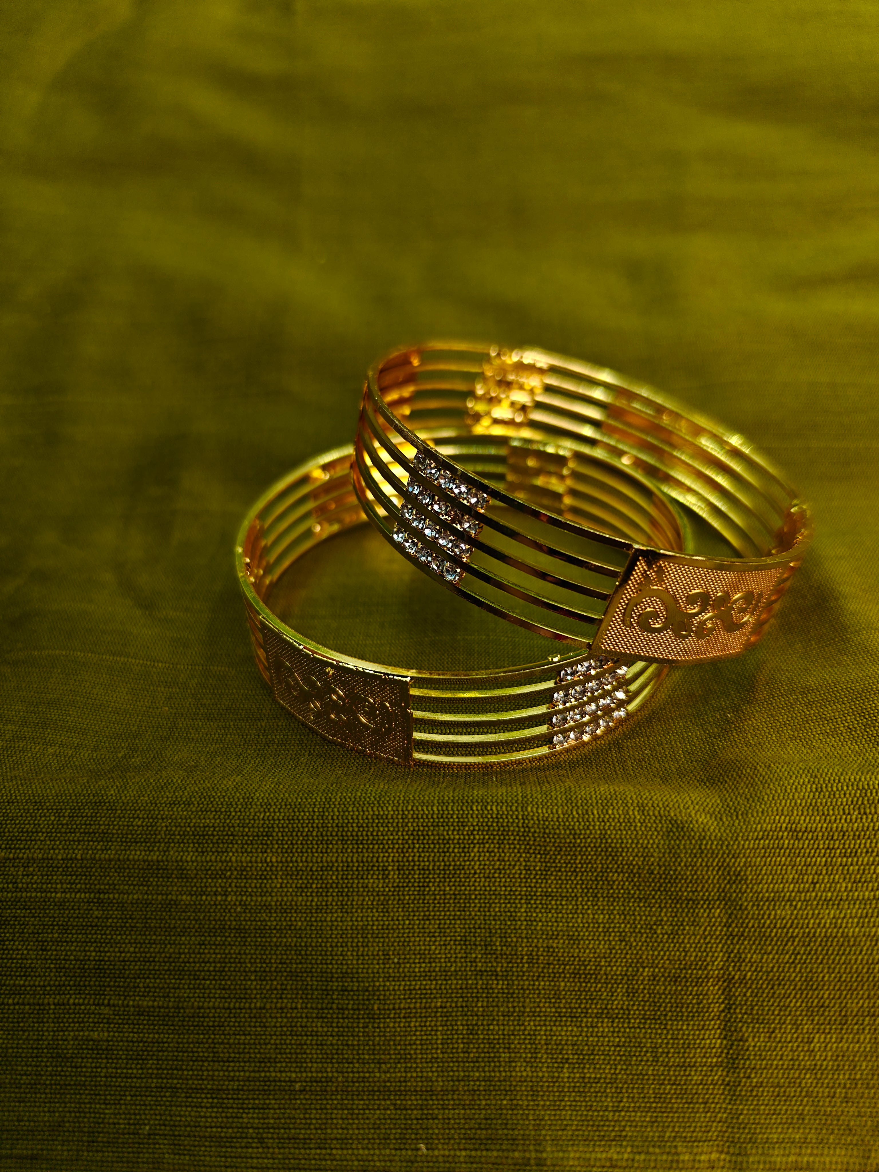 Gold-Tone Laser Cut AD Bangle Set of 2 for Women - Glossy Finish (2.8 Size)
