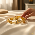 Gold-Tone Laser Cut AD Bangle Set of 2 for Women - Glossy Finish (2.8 Size)