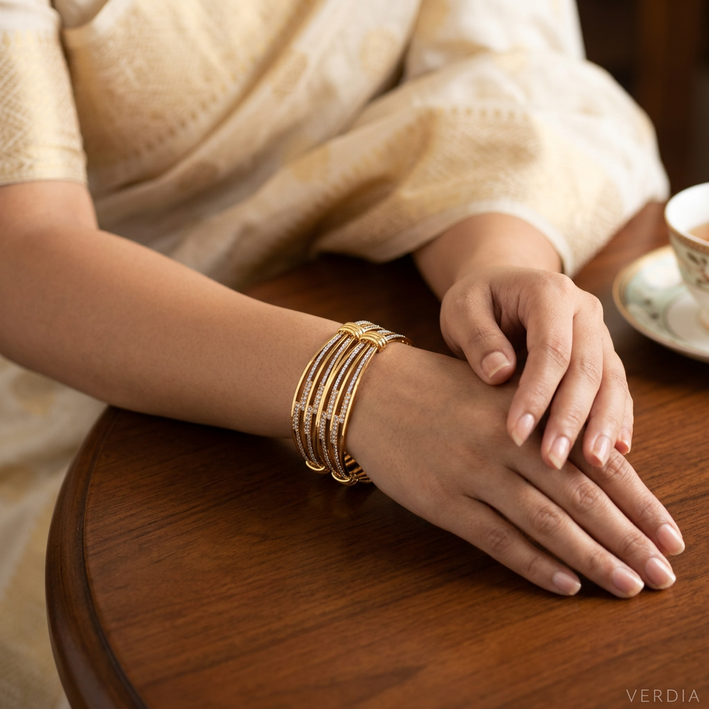 Gold-Tone Italian Twisted AD Bangle Set of 2 for Women - Glossy Finish (2.8 Size)