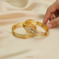 Gold-Tone Italian Twisted AD Bangle Set of 2 for Women - Glossy Finish (2.4 Size)