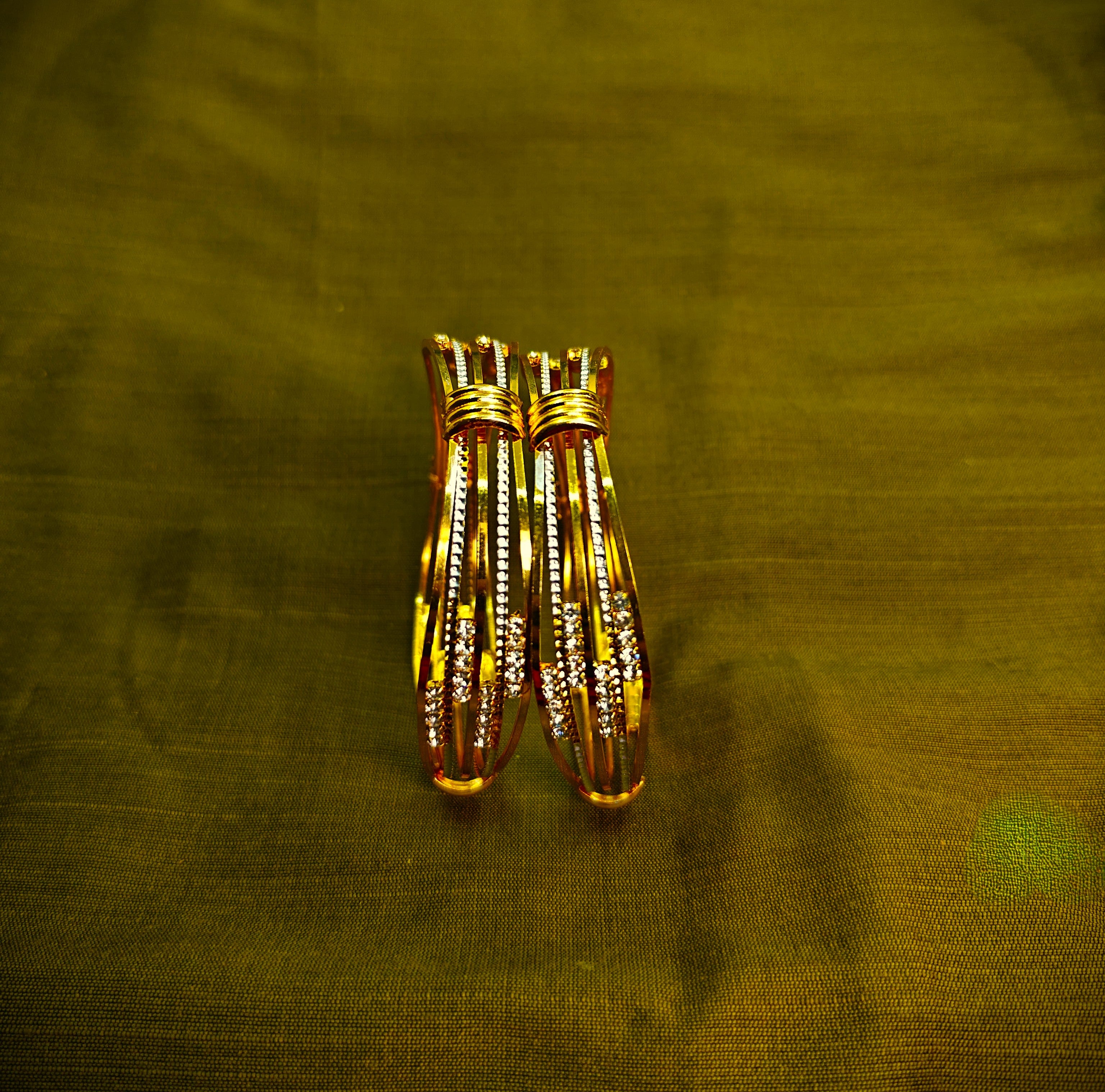 Gold-Tone Italian Twisted AD Bangle Set of 2 for Women - Glossy Finish (2.8 Size)