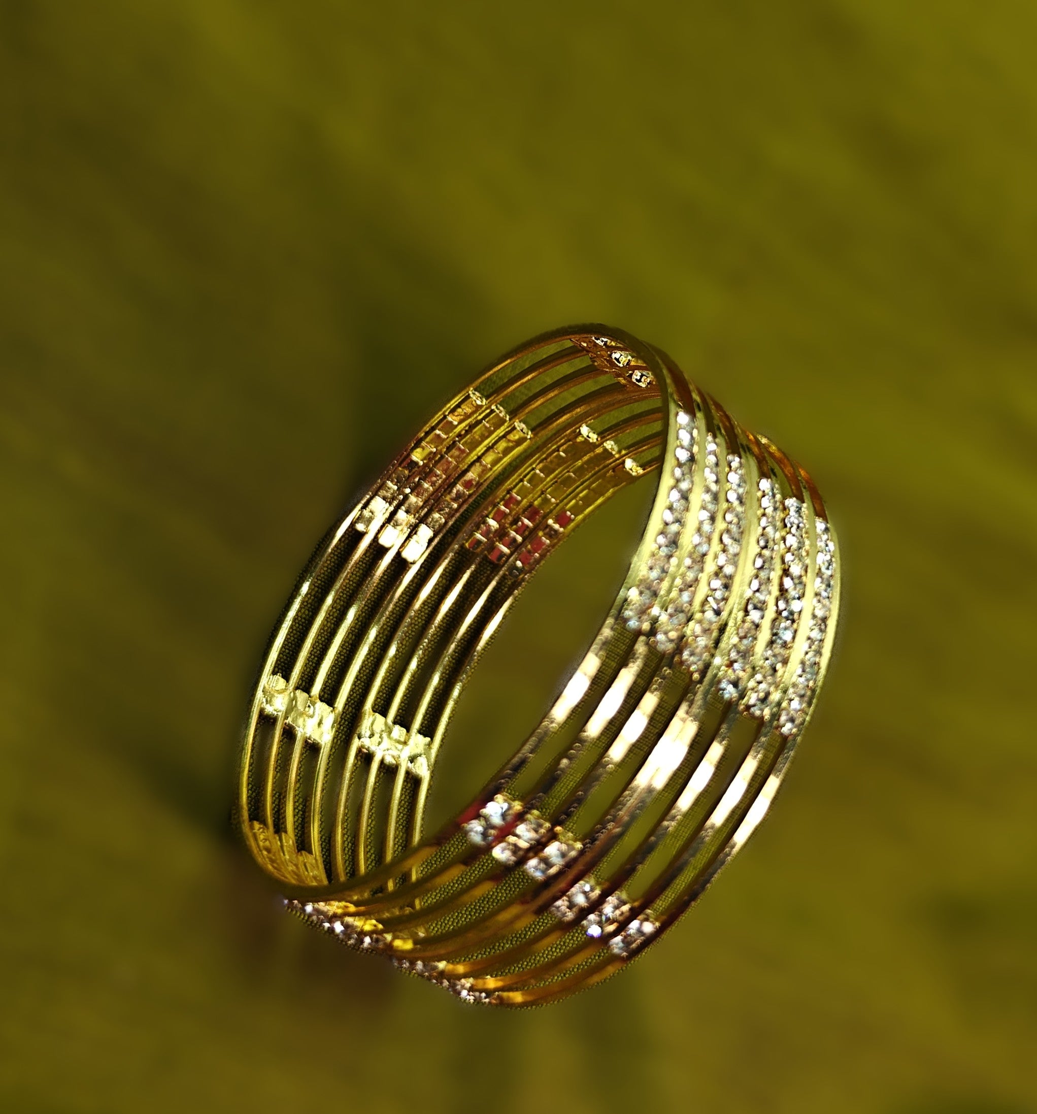 Gold-Tone Italian Cut AD Bangle Set of 2 for Women - Glossy Finish (2.8 Size)