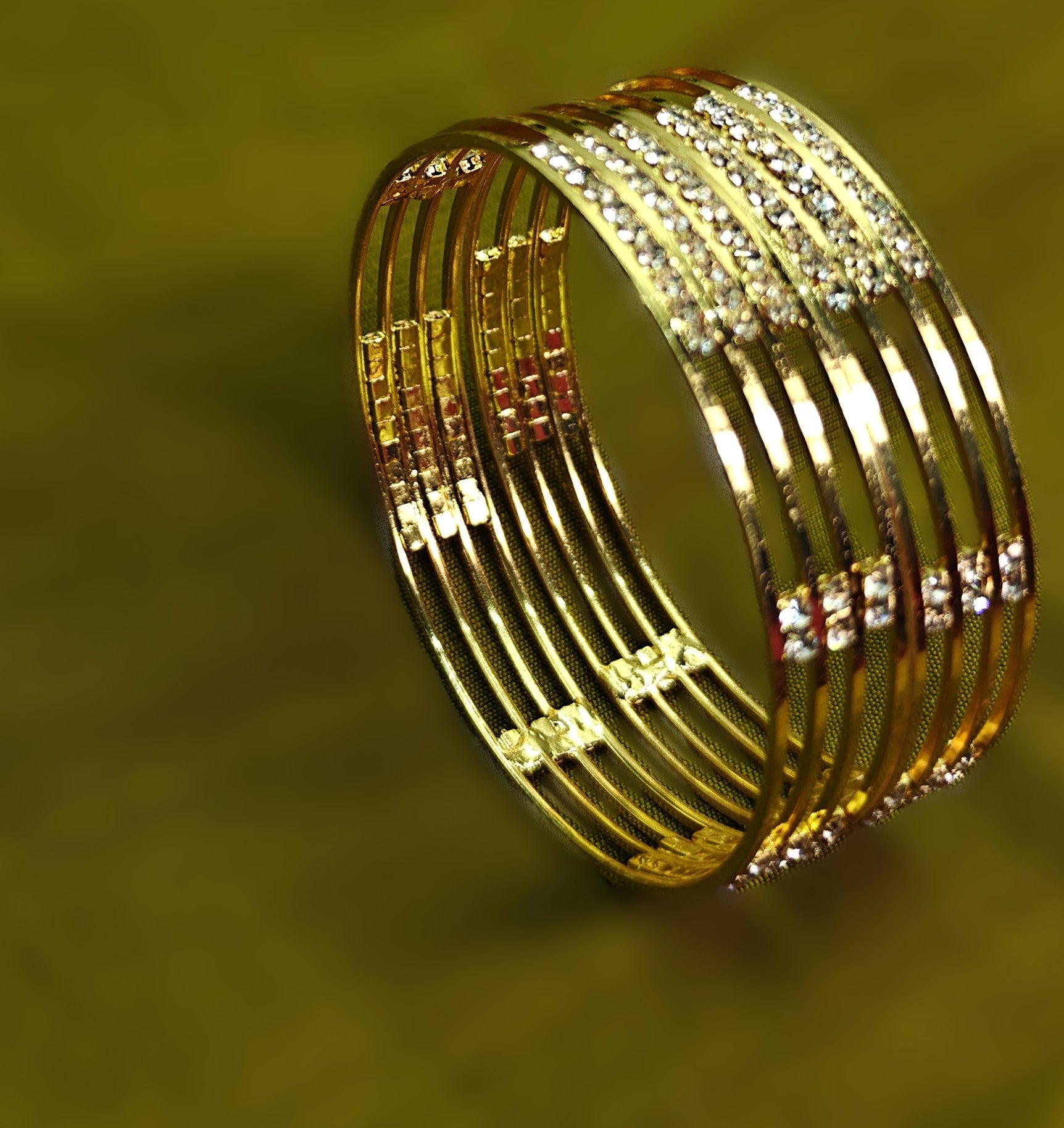 Gold-Tone Italian Cut AD Bangle Set of 2 for Women - Glossy Finish (2.4 Size)