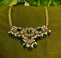 Gold-Tone Peacock Moon Shape AD Choker with Emerald Green Stone for Women - Glossy Finish