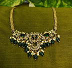 Gold-Tone Peacock Moon Shape AD Choker with Emerald Green Stone for Women - Glossy Finish